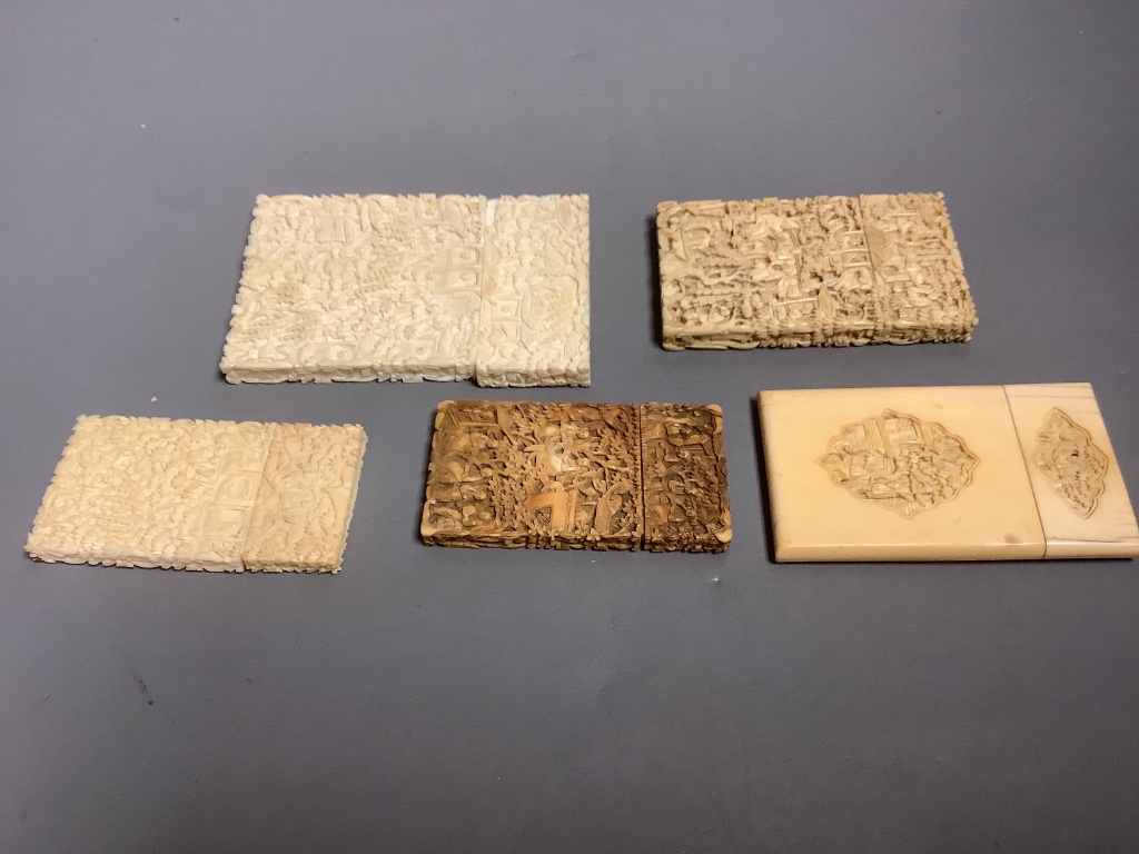 Five 19th century Cantonese ivory card cases